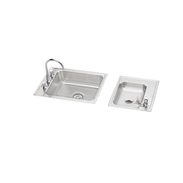 Lustertone Stainless Steel 41X19-1/2X4 Double Bowl Top Mount Classroom Ada Sink + Faucet/Bubbler Kit